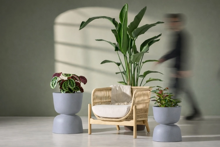 Donice nowoczesne Reverso 60 i 45 szare do salonu